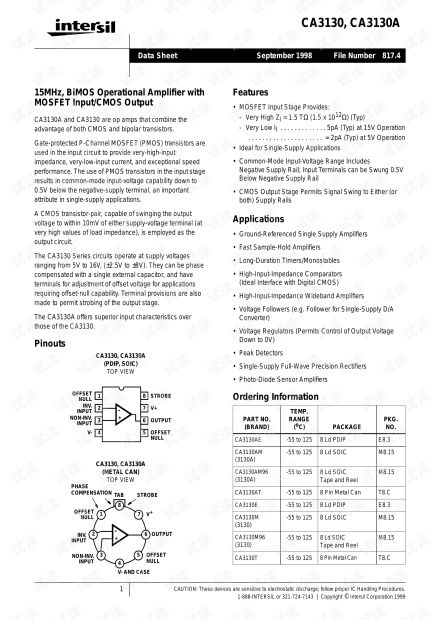 ca3130 op amp datasheet,Understanding the CA3130 Operational Amplifier: A Comprehensive Guide